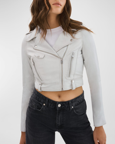 Shop Lamarque Ciara Leather Cropped Biker Jacket In White
