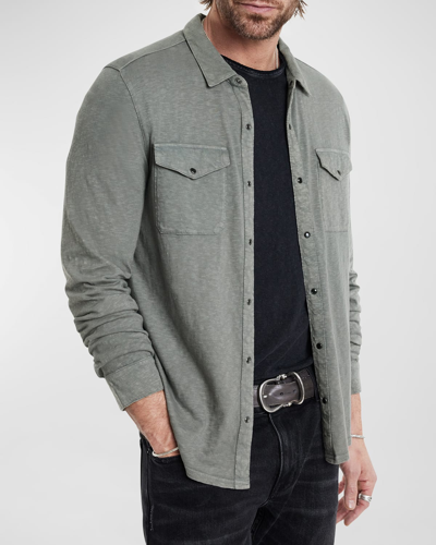 Shop John Varvatos Men's Arvon Long-sleeve Slub-knit Western Shirt In Flagstone Grey
