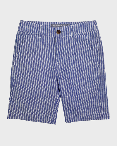 Shop Appaman Boy's Linen-cotton Trouser Shorts In Cabana Stripe