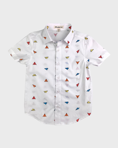 Shop Appaman Boy's Short-sleeve Party Shirt In Paper Planes