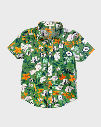Shop Appaman Boy's Short-sleeve Party Shirt In Ivy Rose