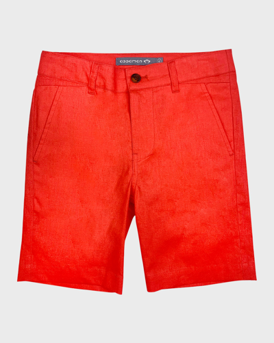 Shop Appaman Boy's Linen-cotton Trouser Shorts In Coral