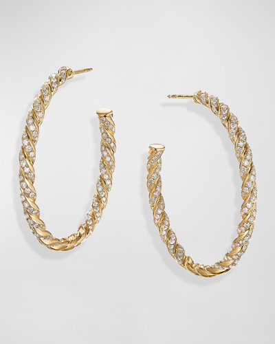 Shop David Yurman Paveflex Hoop Earrings With Diamonds In 18k Gold In 40 White