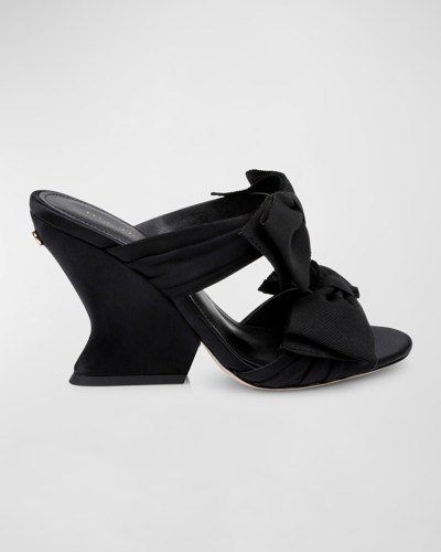 Shop Dee Ocleppo Burgundy Satin Bows Mule Sandals In Black Satin