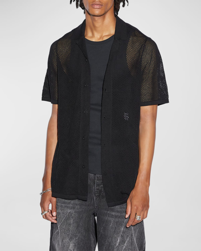 Shop Ksubi Men's Mesh Knit Resort Shirt In Black