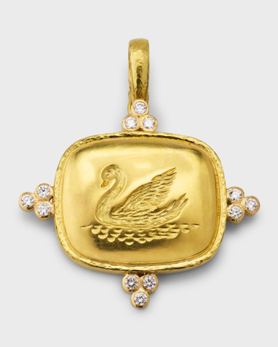 Shop Elizabeth Locke 19k Gold Swan Cushion Pendant With 2.5mm Diamond Triads In 05 Yellow Gold