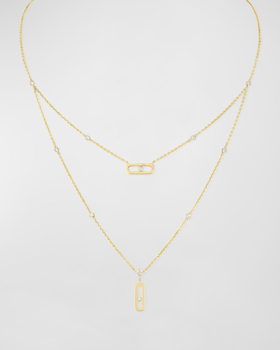 Shop Messika Move Uno 18k Yellow Gold 2-row Diamond Necklace In 05 Yellow Gold