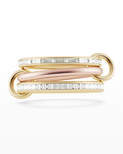 Shop Spinelli Kilcollin Yellow Gold And Rose Gold 3-linked Ring With Baguette And Carré Diamonds In 05 Yellow Gold
