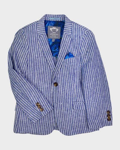 Shop Appaman Boy's Linen-blend Sports Jacket In Cabana Stripe