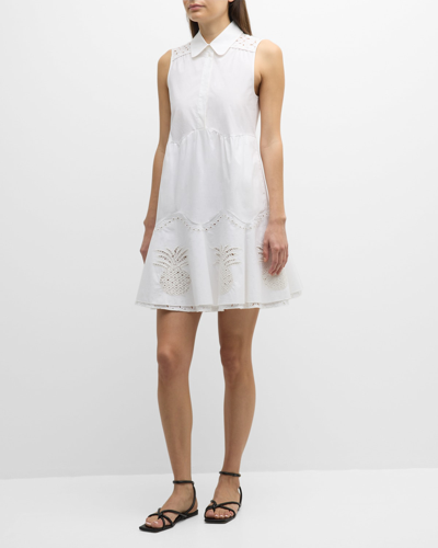 Shop Dorothee Schumacher Poplin Power Embroidered Mini Shirtdress In Pure White