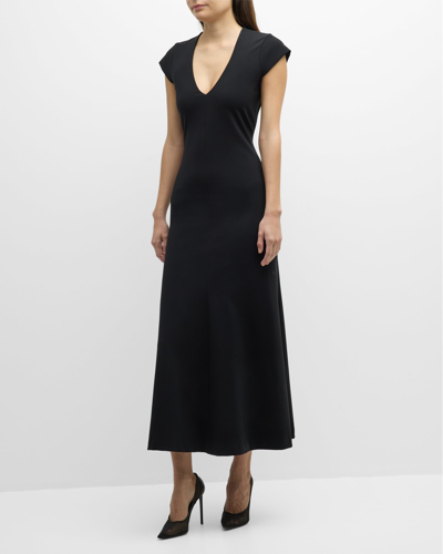 Shop Dorothee Schumacher Pure Comfort Cap-sleeve Jersey Maxi Dress In Pure Black