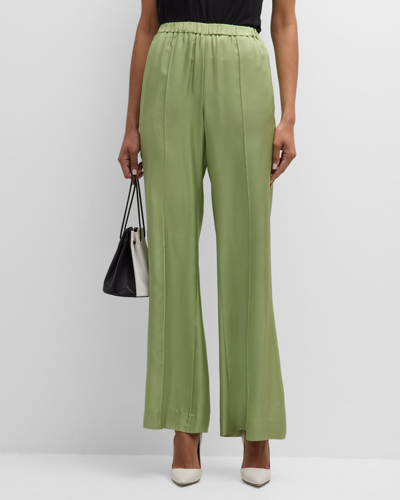 Shop Dorothee Schumacher Sensual Coolness High-rise Silk Twill Pants In Happy Green