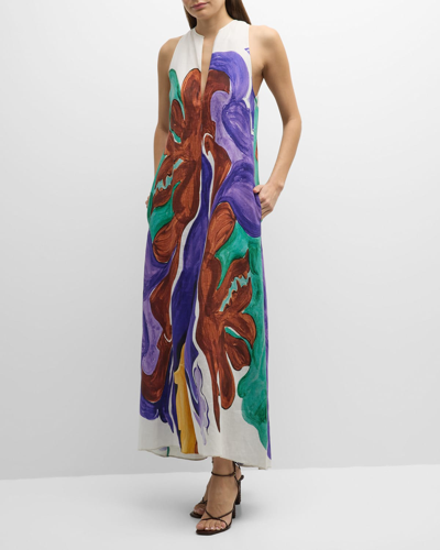 Shop Dorothee Schumacher Rainbow Flames Abstract-print Linen Maxi Dress