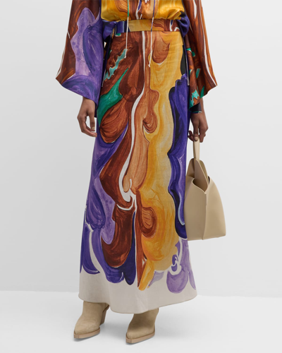 Shop Dorothee Schumacher Rainbow Flames Printed Linen Maxi Skirt