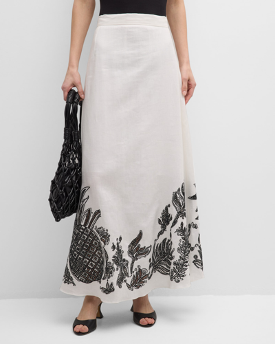 Shop Dorothee Schumacher Exquisite Luxury Embroidered Linen Maxi Skirt In Cameillia White