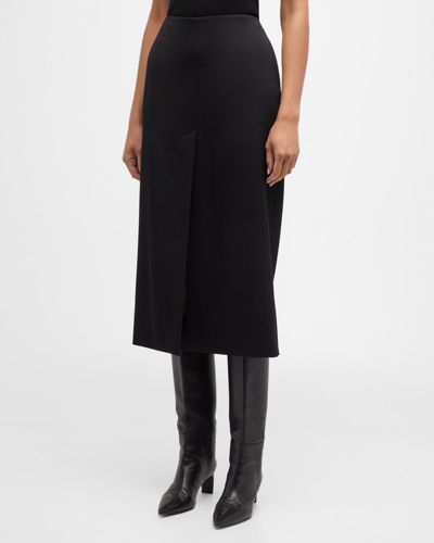 Shop Nili Lotan Mariha Slit-front Wool Gabardine Midi Skirt In Black
