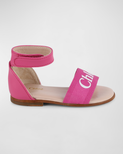 Shop Chloé Girl's Logo Ankle-strap Sandals, Baby In Pink