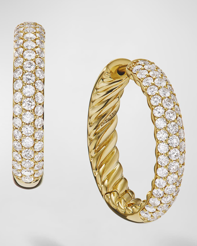 Shop David Yurman Sculpted Cable Hoop Earrings With Diamonds In 18k Gold, 5mm, 1"l In 60 Multi-colored