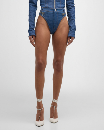 Shop Laquan Smith High-rise Denim Hot Shorts In Dark Blue