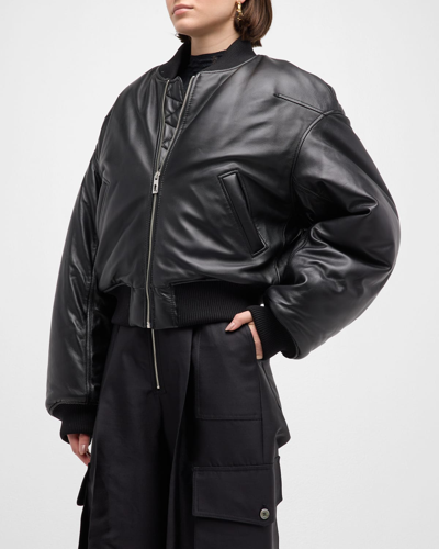 Shop Marc Jacobs Puffy Leather Bomber Jacket In Black