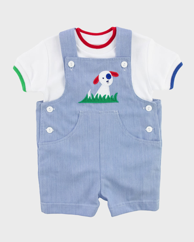 Shop Florence Eiseman Boy's Cord Dog Shortall And T-shirt Set In Multi