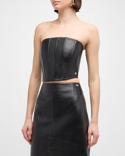 Shop Marc Jacobs Strapless Leather Crop Corset Top In Black