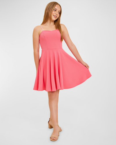 Shop Un Deux Trois Girl's Fit And Flare Textured Dress In Coral