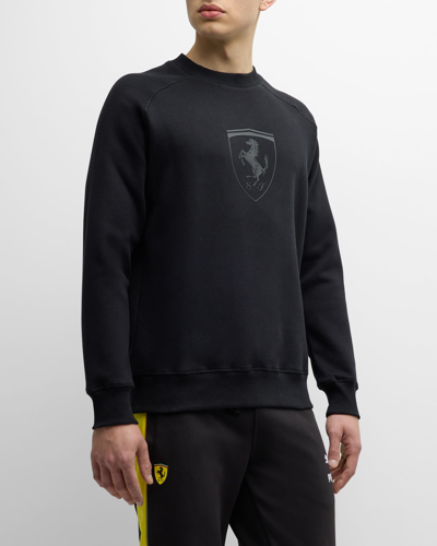 Shop Puma X Ferrari Men's Race Shield Crew Sweatshirt In Black