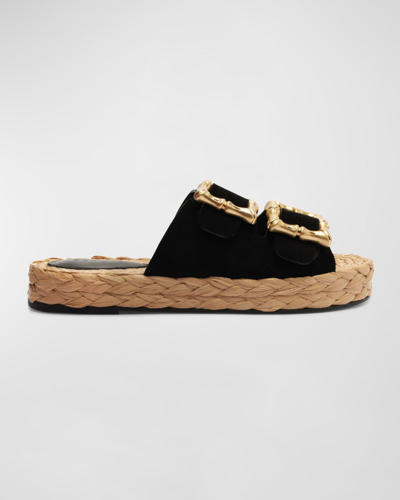 Shop Schutz Enola Suede Dual-buckle Espadrille Sandals In Black