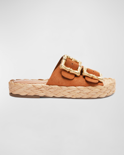 Shop Schutz Enola Suede Dual-buckle Espadrille Sandals In Miele