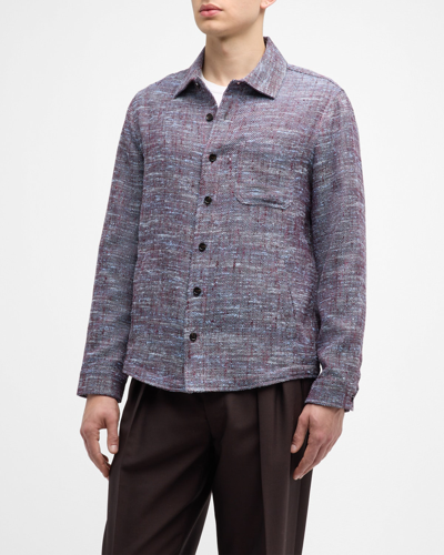 Shop Baldassari Men's Summer Tweed Overshirt In Blue/purple Mix