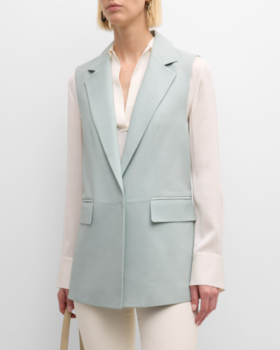 Shop Kobi Halperin Diana Notched-collar Leather Vest In Blue Glass