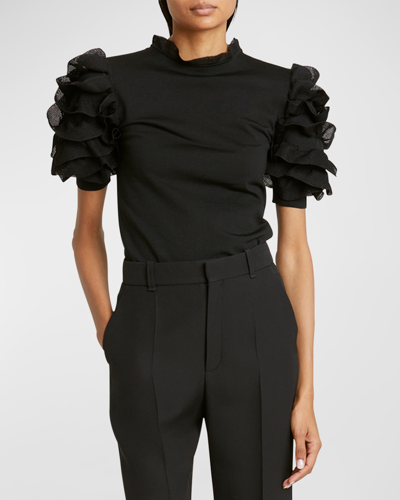 Shop Chloé Ruffle-sleeve Knit Top In Black