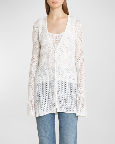 Shop Chloé Silk Linen Pointelle Cardigan In Iconic Milk