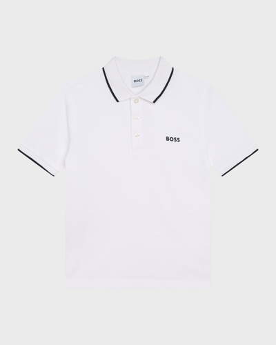 Shop Hugo Boss Boy's Logo Cotton Knit Short-sleeve Polo Shirt In White