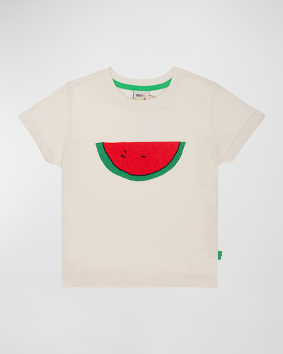 Shop Mon Coeur Girl's Watermelon Slice Short-sleeve Organic Cotton Shirt In Natural
