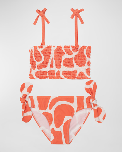 Shop Mon Coeur Girl's Giraffe Shirred Two-piece Bikini Set In Multi