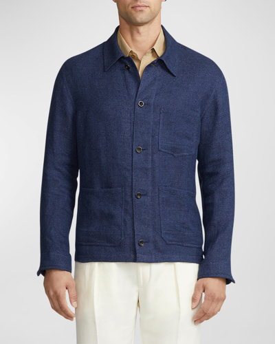Shop Ralph Lauren Purple Label Men's Burnham Hand-tailored Linen-silk Jacket In Spring Nvy