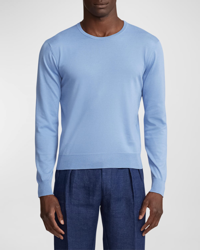 Shop Ralph Lauren Purple Label Men's Cotton Crewneck Sweater In Light Blue