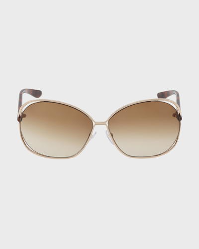 Shop Tom Ford Cut-out Metal & Acetate Round Sunglasses In Gold