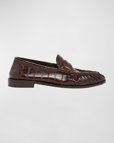 Shop Saint Laurent Le Leather Ysl Penny Loafers In Scotch Brown