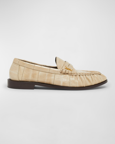 Shop Saint Laurent Le Leather Ysl Penny Loafers In Brave Ivory