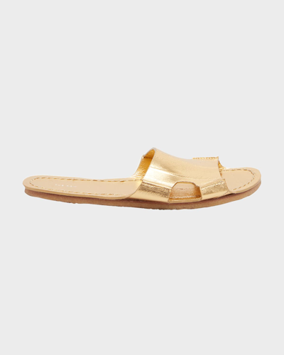 Shop The Row Gene Leather Cutout Flat Sandals In Gold
