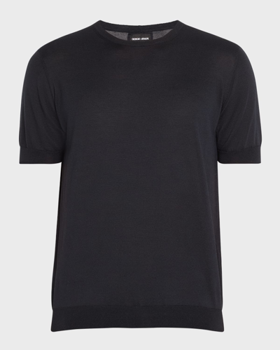 Shop Giorgio Armani Men's Silk-cotton Crew T-shirt In Dark Blue