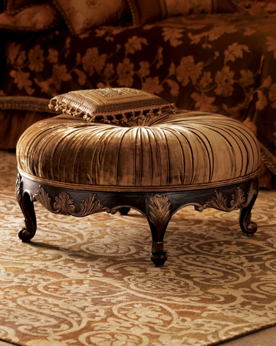 Shop Massoud Scala Round Velvet Ottoman In Gold