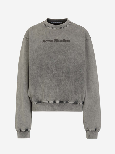 Shop Acne Studios Cotton Logo Sweatshirt In Gris Pedra