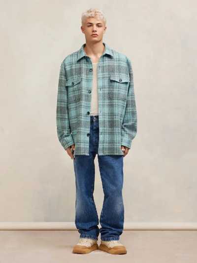 Shop Ami Alexandre Mattiussi Ami Paris Checked Wool Overshirt In Blau Cel