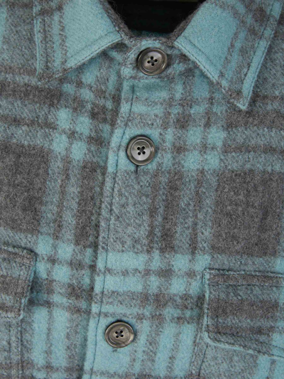 Shop Ami Alexandre Mattiussi Ami Paris Checked Wool Overshirt In Blau Cel