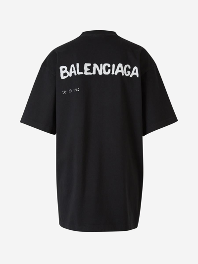 Shop Balenciaga Printed Cotton T-shirt In Negre