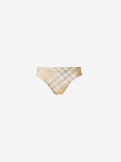 Shop Burberry Checked Motif Swimsuit Briefs In Beix